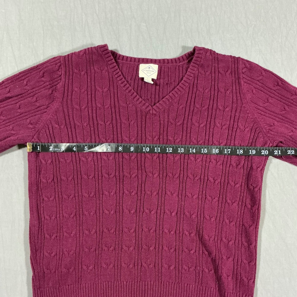St Johns Bay Womens XL Magenta Purple Cable Knit V-Neck Sweater Cotton Blend - Picture 2 of 3